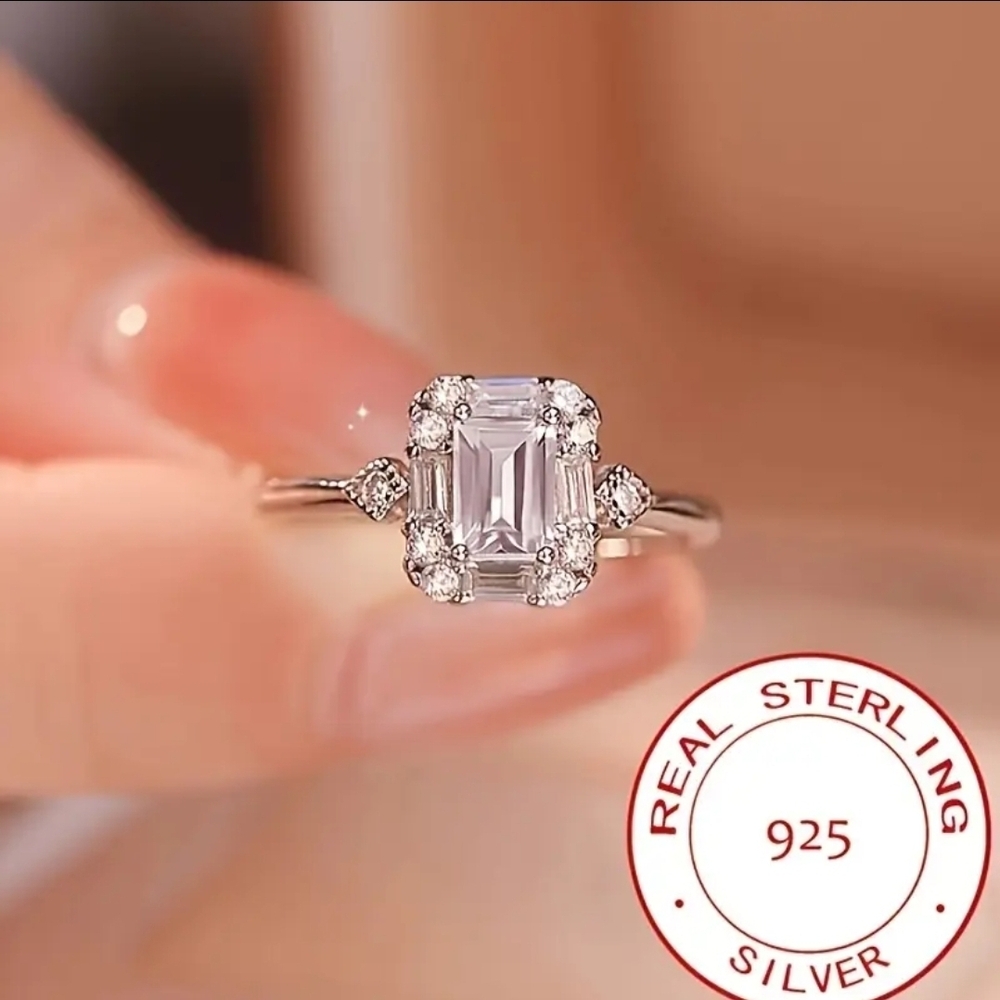 Sterling Silver Geometric Luxury Ring With Sparkling High Quality Zirconia